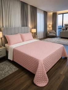 Single/Queen Double-Sided Bedspread Set With Sherpa Alaska 03 Pieces - Premium Soft Touch - 玫瑰 - 查看 8
