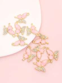 10入 6色滴油水鑽鑲嵌不對稱拼接蝴蝶吊飾 DIY時尚鎖骨鍊項鍊耳環手鍊鑰匙圈配件 - 拼接蝴蝶 - 查看 9
