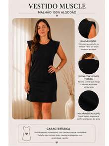 Women's Premium Cotton Muscle Tee Dress | Basic Casual Comfortable - 黑色 - 查看 5