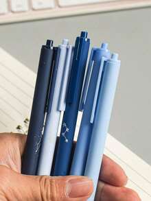 5pcs/1pc Collect Moonlight Retractable Gel Pen Set, Gradient Blue Star & Moon Print 0.5mm Black Ink Smooth Writing Ballpoint Pens, Fresh Macaron Cute Student Exam Stationery - Multicolor - View 5