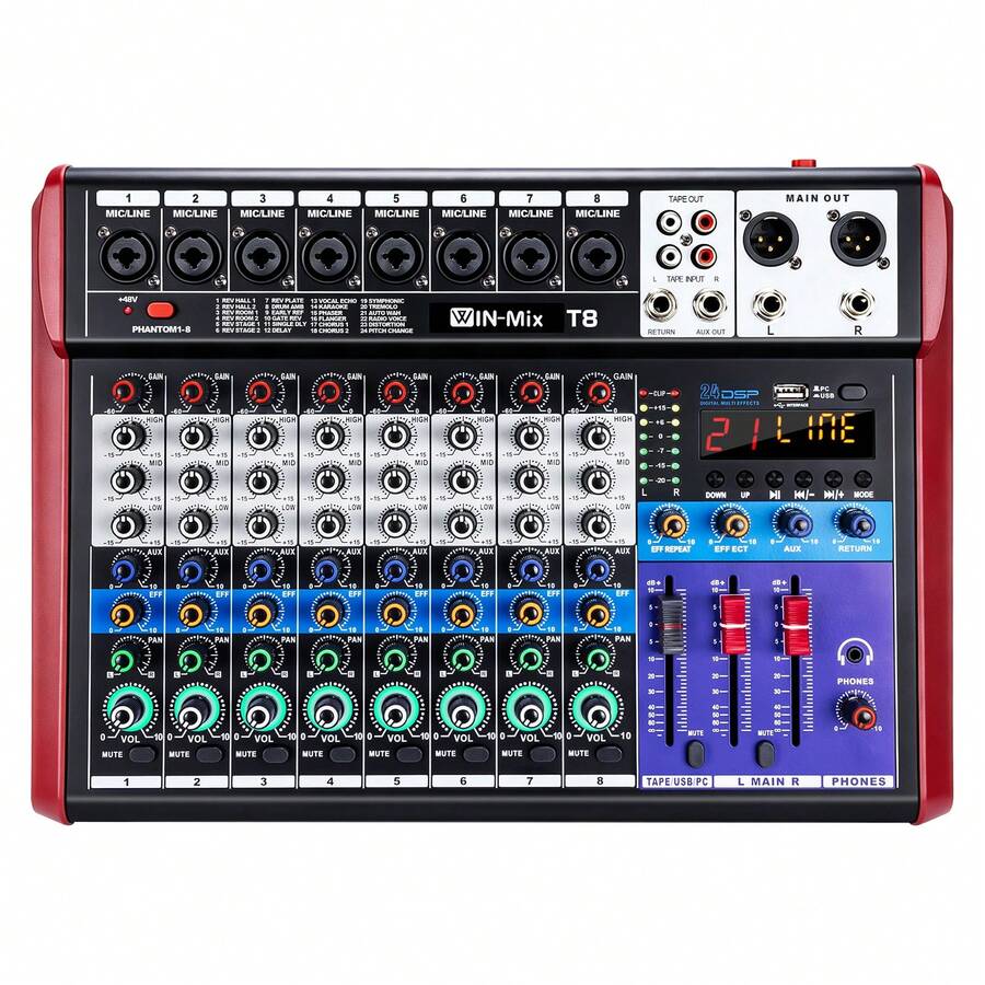 8-Channel Sound Consoles Audio Mixer 24 DSP DJ Mixer - Black - View 1