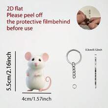 1pc 2D Acrylic Flat Cute White Mouse Keychain/Minimalist Adorable Bag Accessory Pendant/Car Rearview Mirror Decorative Hanging Ornament - White Mice - View 4