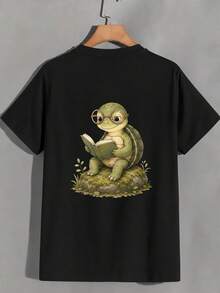 1 Camiseta Casual para Hombre con Estampado de Tortuga Leyendo, Diseño de Cuello Redondo y Manga Corta,últiples Tallas Disponibles, Camiseta Cómoda para Uso Diario, Perfecta para Actividad - Blanco - Ver 7