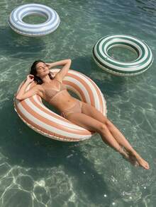 1 pieza Flotador inflable con estampado a rayas azul/verde/naranja para adultos, accesorio para fiesta en la piscina y playa, regalo perfecto de verano, colchoneta flotante para piscina para diversión y relajación en vacaciones de adultos, artículos esenciales de playa - Multicolor - Ver 5