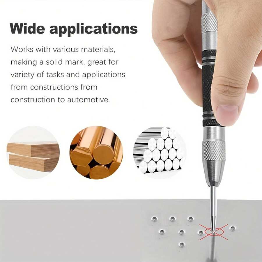 2/4/6pcs/Set High Speed Steel Woodworking Positioning Automatic Center Punch, High Hardness Punch, Window Breaker, Automatic Center Punch, Positioner, High Hardness Punch. Drilling/Piercing Tool