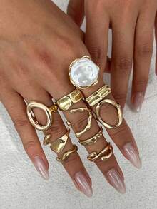 Set Of 11 Vintage Geometric Punk Style Rings For Women, Fashion Jewelry For Everyday Wear And Parties (Non-Adjustable, Do Not Bend, Sizes Marked) - 多拉多5號 - 查看 1