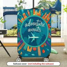 Adventure City Aircraft Print Luggage Cover, Fits 20-28 Inch Suitcase, Washable Travel Protector For Holiday & Business Trips, Durable Checked Baggage - 混合色 - 查看 3