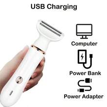 女性電動除毛器 4合1女性面部除毛器 面部刮毛器/眉毛修剪器 私密處刮毛器/比基尼線修剪器 便攜式除毛刮毛器 精巧尺寸 500mAh電池 長效續航 旅行必備 - 白色 - 查看 5