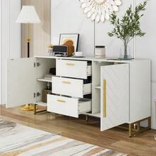 Elegant White Sideboard With  Pattern, Featuring 2 Doors And 3 Drawers, Ideal For The Dining Room, Kitchen And Living Room (White) - White - View 4