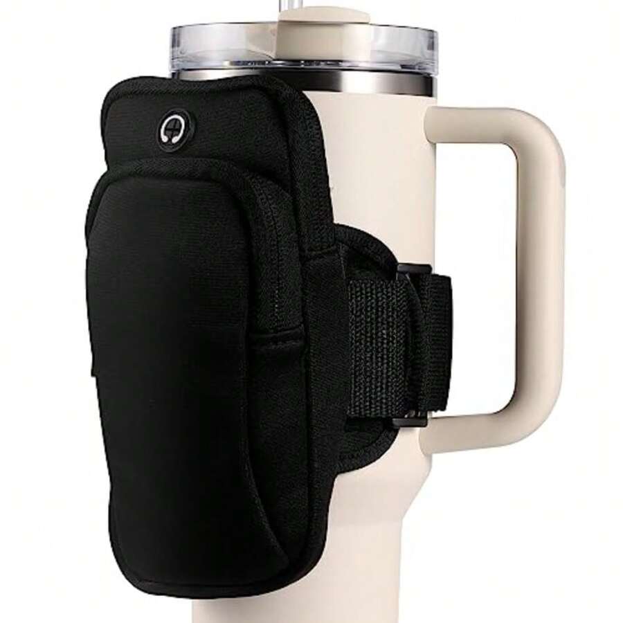 SAVITA Bolsa de Botella de Agua, Doble Capa, Soporte de Botella de Agua para Tarjetas Llaves Cartera Soporte para Teléfono para Correr Bolsa para Teléfono para Gimnasio para Correr Bicicleta - Negro - Ver 1