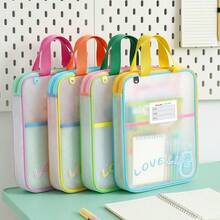 1Pc L-Shape 3-Layer Large Capacity Grid Handheld File Bag, Colorful Multi-Layer PE Document Pouch, Big Opening Homework & Tutoring Organizer, Back To School Supply For Daily Study And Office Storage. - Multicolor - View 1