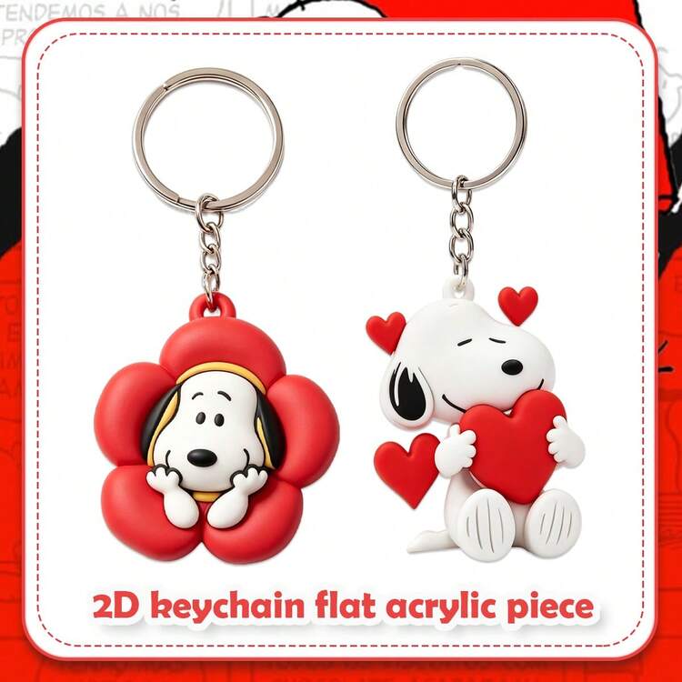 2pcs Valentine's Day Heart Theme Snoopy Keychain Set, Red Flower Wrapped & Heart Hugging Snoopy Keychains, Multi-Functional Car Key Handbag Accessories, Casual Accessories & Anniversary Surprise Gift - Multicolor - View 7