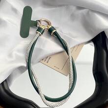 Tali Ponsel Kulit PU Dua Baris Mewah dengan Hiasan Kristal, Gantungan Kunci Pergelangan Tangan Berkilau untuk Kamera CCD, Gantungan Tas Kamera, Tali Genggam Kamera dengan Patch Transparan Gratis - MultiWarna - View 18