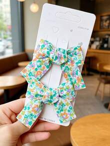 2pcs/Set Cute Duck Bill Hair Clips With Plaid Bows, Multiple Colors Available, Suitable For Daily Accessories - Multicolor - View 2