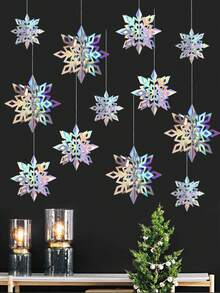18 pièces Décorations de flocons de neige suspendus irisés, Guirlande de flocons de neige en papier 3D pour Noël, Décoration de fond pour fête de Noël, Ornements de flocons de neige suspendus, Décorations de Noël, Décoration de plafond, Décoration de fête d'hiver, Décoration de fond pour fête d'anniversaire thème Frozen, Décoration de mariage, Accessoires photo pour fête de Noël, Fournitures pour fête de Noël, Cadeaux de Noël, Décorations du Nouvel An - Argent irisé - Voir 3