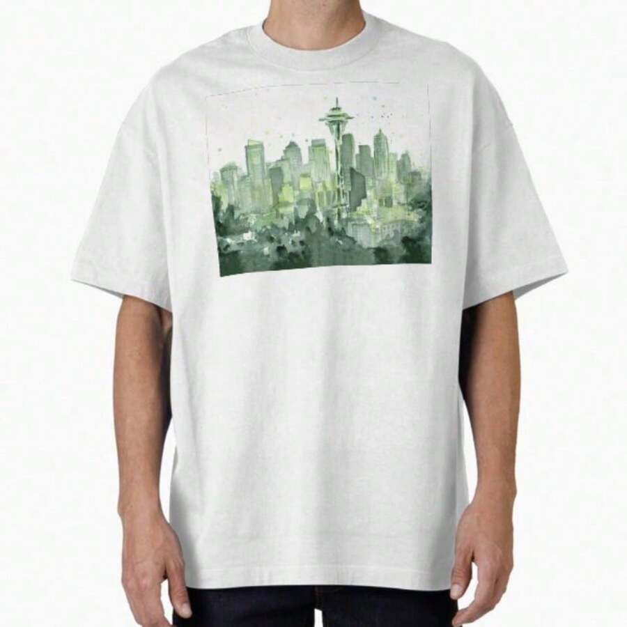 T-Shirt With A Space Needle In Front Of A Colorful City - Hot Pink - View 1