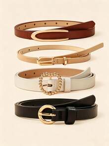 3/4/5pcs Women's Fashion Casual Belts, Multiple Mix & Match Faux Leather Alloy Buckle; U-Shaped Delicate Thin Skirt Belts, Versatile Casual, Commute, Gift, Suitable For Summer, Autumn, Back To School, Halloween Outfits - Casual Belts - View 4