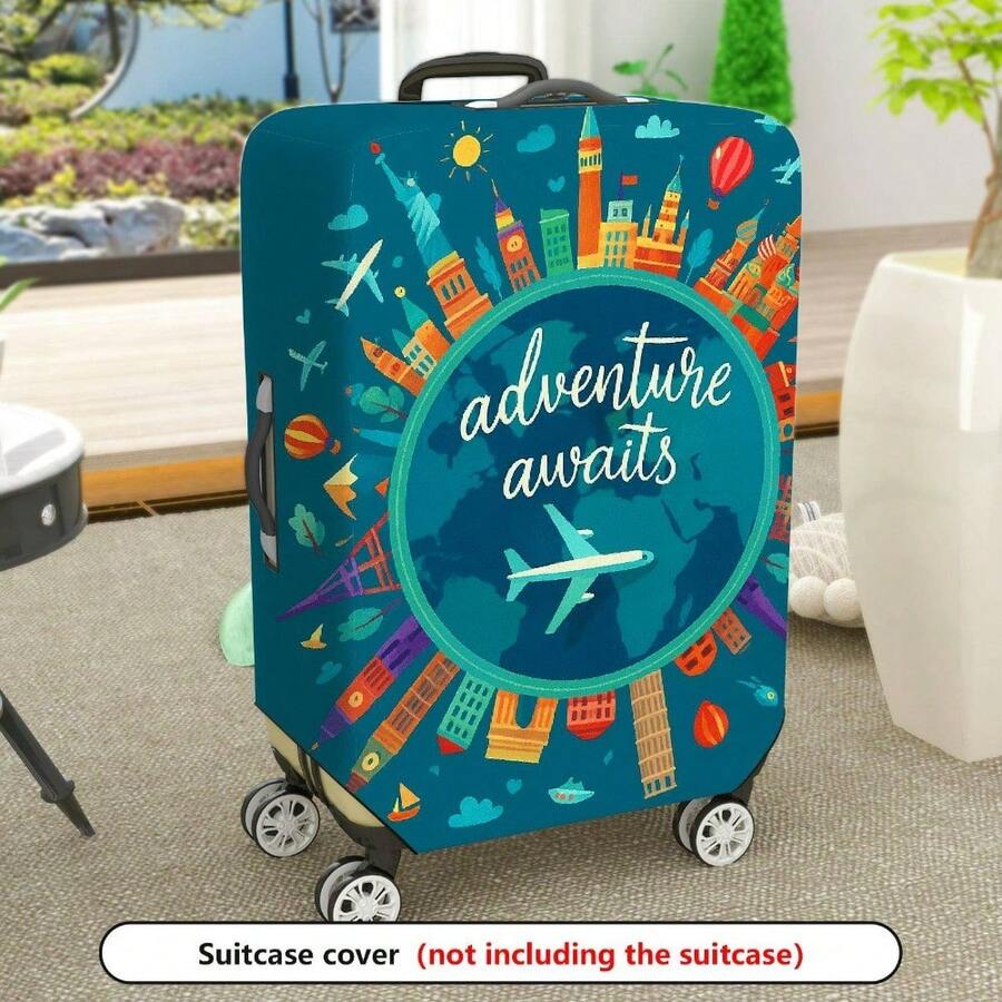 Adventure City Aircraft Print Luggage Cover, Fits 20-28 Inch Suitcase, Washable Travel Protector For Holiday & Business Trips, Durable Checked Baggage - 混合色 - 查看 1