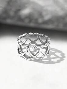 1 buah Cincin Hati Lingkaran Penuh Vintage Minimalis Unik dari Perak Sterling 925, Hadiah Perhiasan Istimewa untuk Wanita - Lingkaran cinta penuh - View 3