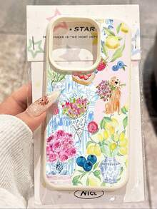 A Stylish Phone Case That Does Not Include A Lanyard Or Stand. Fashionable Dog-Themed Phone Case, Shockproof, 1 Piece, New Soft, Non-Slip Textured Case With A Watercolor Floral Bouquet And Puppy Design, Compatible With [Phone Type] And Other Phones, International Version, Not The Domestic Version, Spring Birthday Gift. - 彩色 - 查看 1