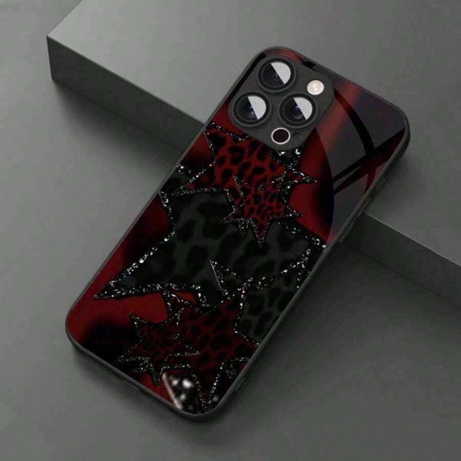 An Elegant Phone Case That Does Not Include A Lanyard Or Stand. This Shockproof, High-End, And Stylish Glass Phone Case Features A Vintage Floral Leopard Print And Intertwined Flowers. It's Compatible With [Brand Name Missing] And Made Of Tempered Glass, Making It A Perfect Spring Gift. - 黑色 5 - 查看 1