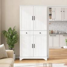 Tall Cabinet With Adjustable Shelves And Drawers, Bookcase With Sliding Shelves And Refrigerator Doors, Ideal For The Dining Room, Living Room And Kitchen (White) - White - View 2