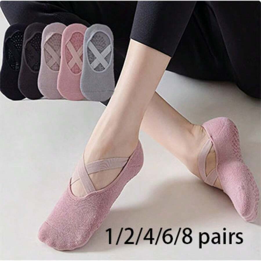 1/2/4/5/6/8 Pairs Women's Socks, Boat Socks, Short Tube Yoga Socks, Silicone Non-Slip Dance Sports Indoor Pilates Floor Fitness Socks - Multicolor - View 1