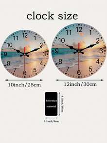 One Coastal Beach Sunset Wall Clock, Silent, Tick-Free, Wooden Round Decorative Clock With Sea View, Battery Powered (AA Batteries Not Included), Home Decor Gift, 12-Digit Display. - 1PC - 查看 6