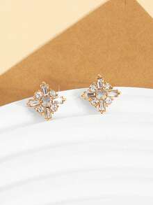 1 par de pendientes cortos cuadrados, pendientes cuadrados, diseño con sentido femenino, pendientes de estilo coreano cool de nicho, femenino - Dorado - View 4