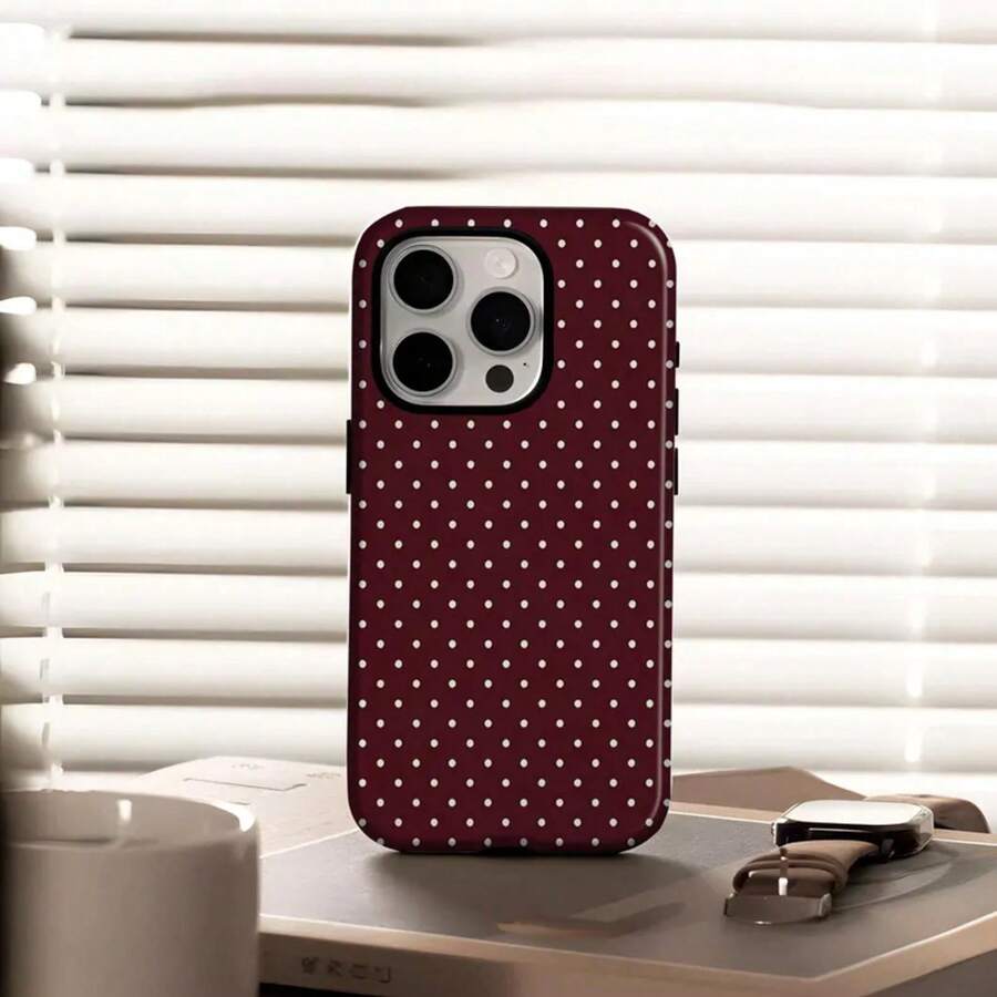 Una funda elegante para teléfono no incluye un cordón ni un soporte. FUNDA POLKA, Resistente, Brillante, Borgoña, Marrón. Compatible con 17 16 15 14 13 12 Plus Pro y S25 S24 S23 S22 Ultra. - Color mixto 1 - Ver 1