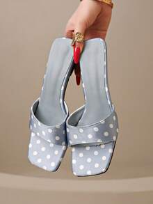 2026 Spring/Summer New Women's Faux Leather Mule Style Wedge Heel Open Back Sandals - Blue - View 6