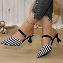 Zapatos de tacón bajo con punta afilada, rayas de colores y dos opciones de uso. Elegantes zapatos de tacón alto. - Negro - Ver 1