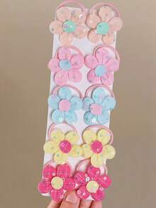 10pcs Girls Multicolor Glitter Flower Hair Clips Hair Accessories For Forehead Side Bangs And Loose Hair, Daily Use - Multicolor - View 7