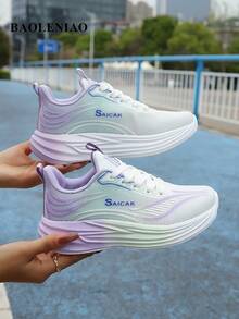 Women's Shoes, New Lightweight Fashion Sports Shoes - Comfortable, Non-Slip, Breathable. Shock-Absorbing Running Shoes, Lace-Up Fairy Tennis Shoes, Lightweight Breathable Colorful Soft Sole, Gradient Color Design, Low-Top MD Sole, Suitable For All-Day Wear - White-purple - View 3