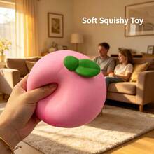New Extra Large Pink Peach Slow Rebound Squeeze Toy, Stress Relief Realistic Ice Green Apple Squishy Toy, Suitable For Adults, Soft TPR Material Provides Gentle Sensory Experience, Helps Reduce Tension On Student Desks - Multicolor - View 3