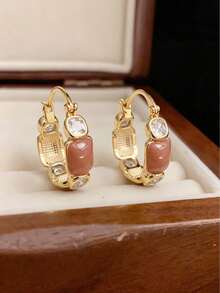 1 Pair European And American French Classic Versatile Fashion Super Shiny Rhinestone Teardrop Earrings High-End Elegant Crystal Ear Drops New Style High-Quality Versatile Ear Clips - Gold - View 3