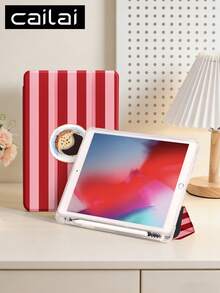 1pc Coffee Striped Pattern Design Tablet Protective Case, Compatible With IPad 10.2 Inch 2021/2020 10th/9th/8th Generation, (A16) 11 Inch 11th Generation 2025, Compatible With Samsung Galaxy Tab A8 10.5 Inch 2022, Tablet Protective Case, Built-In Pen Slot, Supports Auto Sleep/Wake Cover - Multicolor - View 4