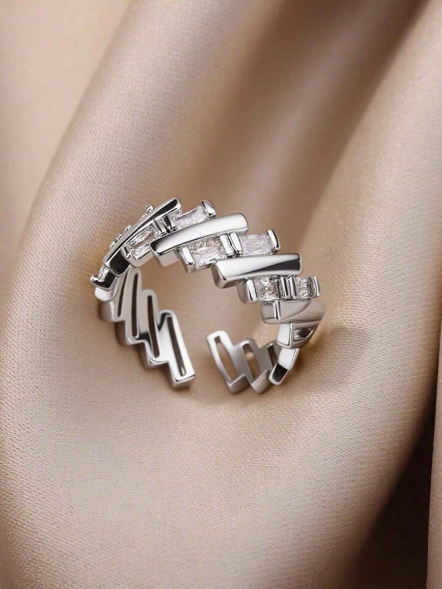 Anillo abierto zirconia cúbica adorno - Celeste - Ver 1
