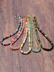 1 pieza Collar de cuentas de piedra natural con colores arcoíris estilo bohemio y dopamina, cadena de clavícula vintage de orgullo para mujeres, adecuado para uso diario, vacaciones, viajes, uso casual, regalo de joyería de moda para familiares y amigos - color - Ver 9