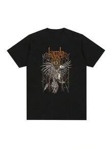 para hombre, 100% 220 g/m² de peso pesado, diseño gótico de ala esquelética de Lamb of God, perfecta para conciertos y uso casual, ideal para fans del metal, una excelente opción de regalo. - Negro - Ver 1