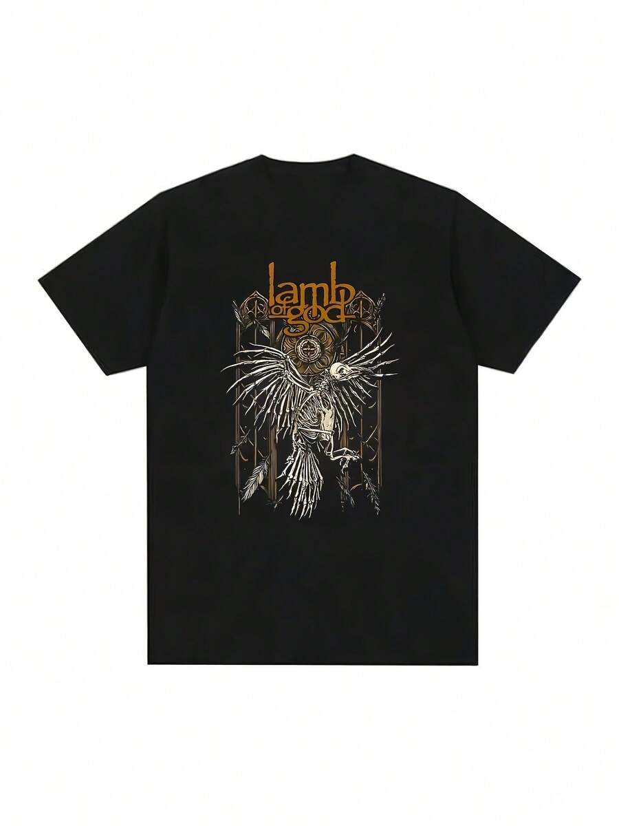 para hombre, 100% 220 g/m² de peso pesado, diseño gótico de ala esquelética de Lamb of God, perfecta para conciertos y uso casual, ideal para fans del metal, una excelente opción de regalo. - Negro - Ver 1