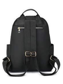 Tas Ransel Minimalis Wanita, Tas Bahu Vintage Bordir Huruf Bunga, Tas Ibu Klasik, Tas Ransel Pelajar - Hitam - View 6