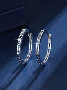 1 Pair Women's Earrings, Light Luxury Fashion Niche Personalized Minimalist Hoop Earrings, High-End Zirconia Inlaid Elegant Daily Versatile Ear Jewelry - W17902 - View 3