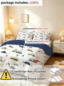 Set Sprei Anak Motif Dinosaurus Kartun 2/3pcs (Seri Musim Semi/Panas) Set Sarung Selimut Cetak Dua Sisi, Cocok Untuk Anak-anak, Remaja, Laki-laki dan Perempuan, Semua Musim, Penutup Resleting (Isi Tidak Termasuk), Ukuran Sarung Bantal 50x75cm, 100% Poliester - MultiWarna - View 6