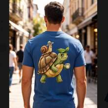 Pure Cotton T-Shirts, Men's T-Shirts, Women's T-Shirts, Printed T-Shirts, Short-Sleeved T-Shirts, Modern And Casual, Turtle Design. - 藍色 - 查看 6