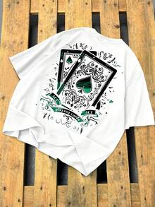 Camiseta de manga corta con cuello redondo para hombre Fenqiro, color blanco, con estampado gráfico de cartas de póker, estampado de as de espadas, estilo llamativo. - Blanco - Ver 1