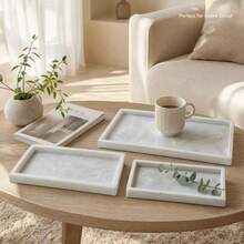 White Jade Stone Tray, Natural Stone Storage Tray, Aesthetic Vanity Tray Suitable For Cosmetics, Jewelry, Candles, Coffee Table Storage Decor Stone - White Marble Tray - View 2