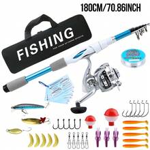 KecchKrezing Lightweight Blue Telescopic Fishing Rod & Reel Set 1.8m/5.9ft, Collapsed Length 41.2cm, 105g, Ultra-Portable Travel Fishing Kit With Reel, Fishing Line, Lures, Hooks, Suitable For Beginners - Baby Blue - View 8