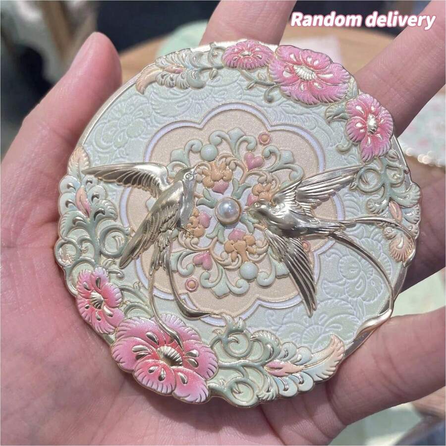1/2 piezas Juego de espejos de maquillaje estilo chino, espejo de mano redondo con patrón floral & de pájaros, espejo de maquillaje portátil de esmalte vintage con estuche protector, accesorio de belleza portátil elegante, adecuado para maquillaje diario, viajes, tocador y regalo, envío aleatorio - Multicolor - View 1