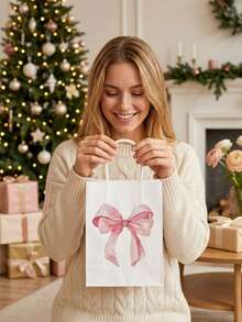 10er Pack rosa Schleifen-Geschenktüten + Aufbewahrungstasche, beliebte Geschenktüten für Geburtstag, Hochzeit, Thanksgiving und Weihnachten, niedliche Kraft-Papiertüten mit Griff, vielseitige Geschenkverpackung für Süßigkeiten und kleine Geschenke, Party-Mitbringsel-Papiertragetaschen - bogenförmiger Verpackungsbeutel - Übersicht 3